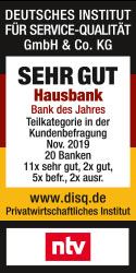 Auszeichnung Hausbank - 1822direkt